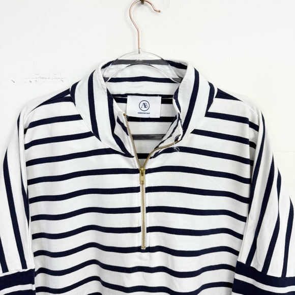 Addison Bay Delancey Pullover Navy White Stripe Half Zip Sweatshirt - Picture 3 of 6